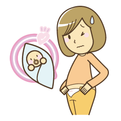 ズボンが入らなくなった産後の女性のイラスト
