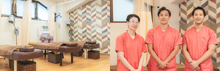南越谷koharu鍼灸整骨院の施術室とスタッフ